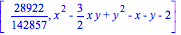 [28922/142857, x^2-3/2*x*y+y^2-x-y-2]
